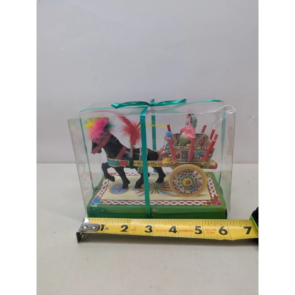 Vintage Sicilian Handcrafted Wooden Horse Carriage Cart Souvenir Italy *Read